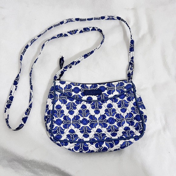 Vera Bradley Handbags - Vera Bradley White and Blue Small Crossbody Canvas Handbag Purse Farmhouse Boho